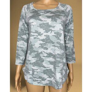 Wondenly Womens T-Shirt Polo Small S Camouflage Green Camo Long Sleeves Stretch